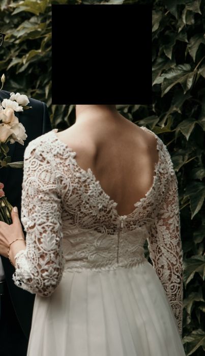 SUKNIA ŚLUBNA gipiura muślin