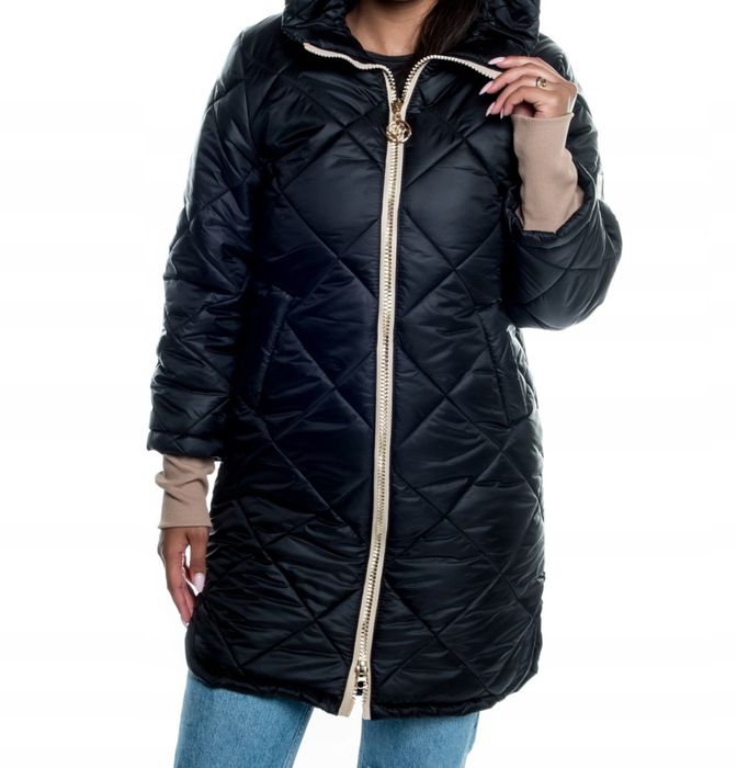 Długa kurtka zimowa z mankietami syntetycznymi