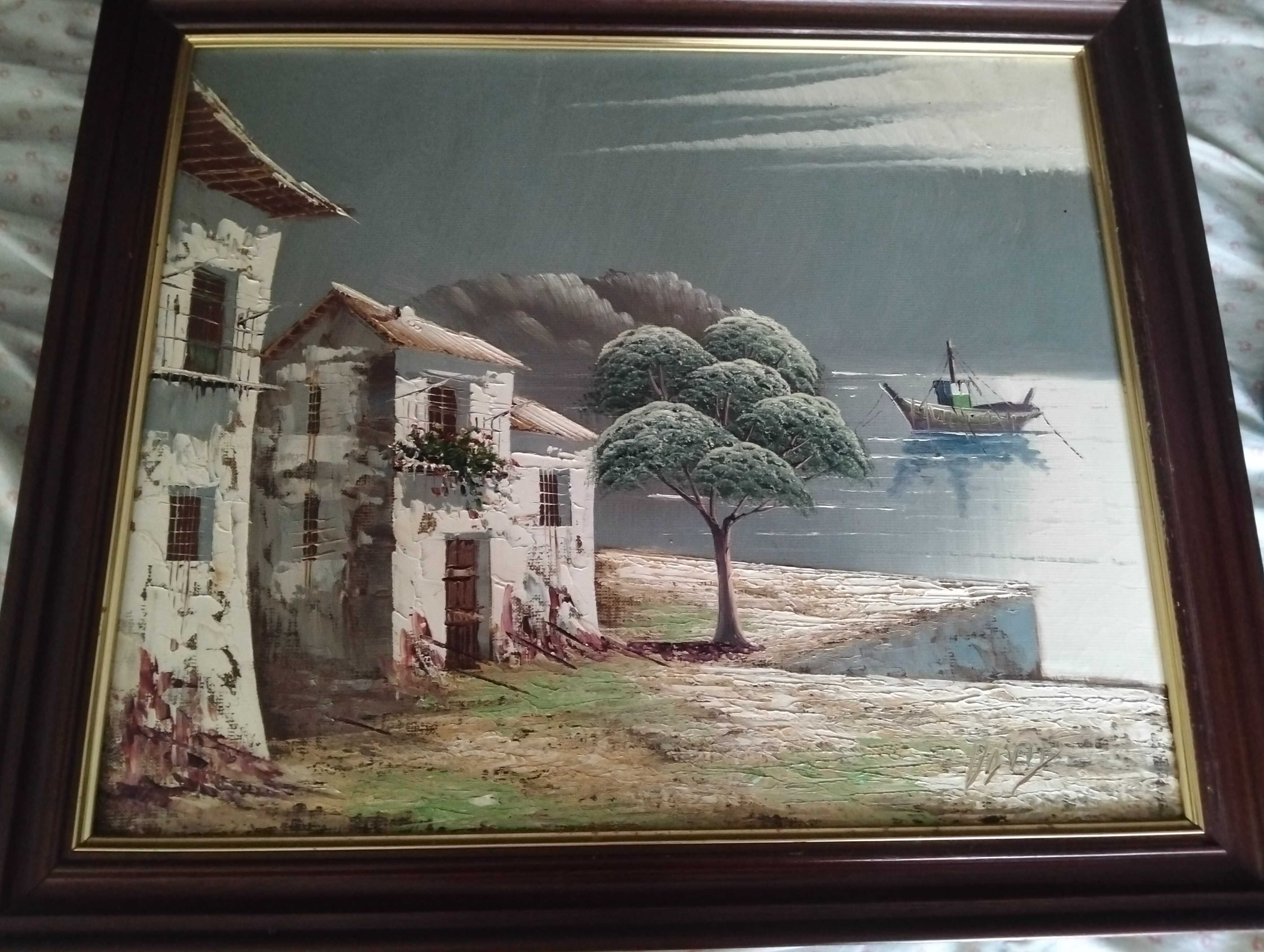 Quadro a óleo casa e campo
