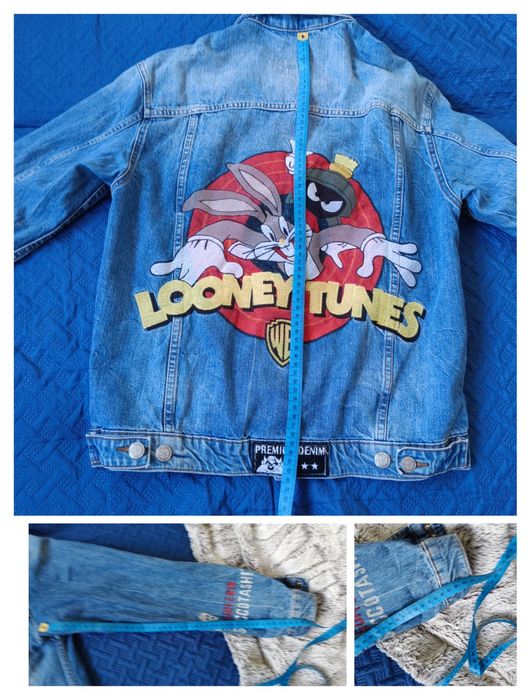 Kurtka jeansowa Zara Woman z wyszywkami oraz  naszywkami Loonely Tunes