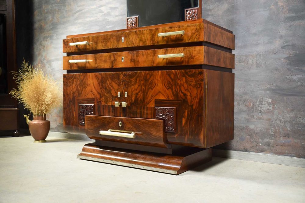 KOMODA ART DECO- lite drewno orzechowe, po renowacji, Oryginalny Antyk