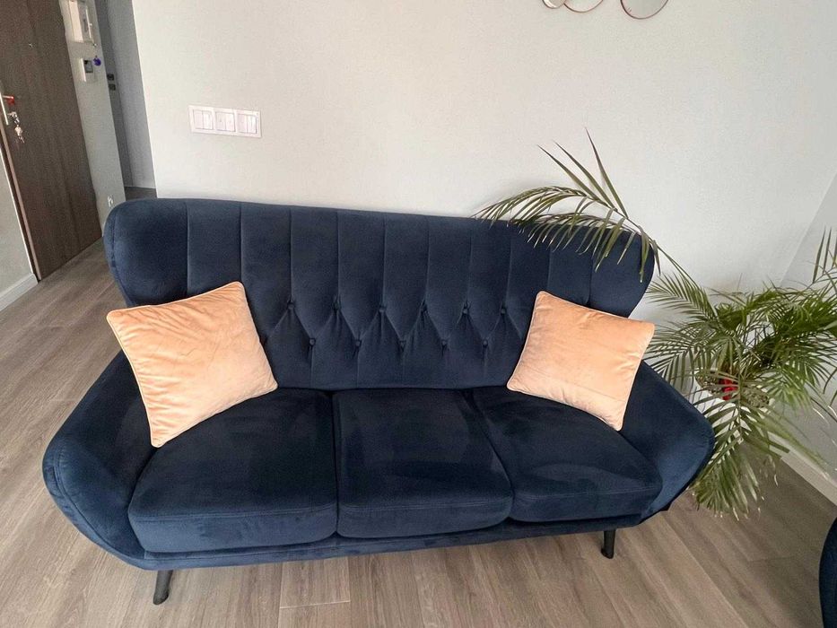 Dwie sofy typu Uszak  2-3 osobowe ciemnoniebieska KELSO