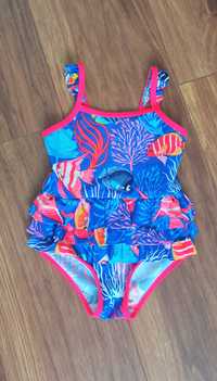 Strój kostium kąpielowy 92 86 z falbankami neonowy w rybki niebieski