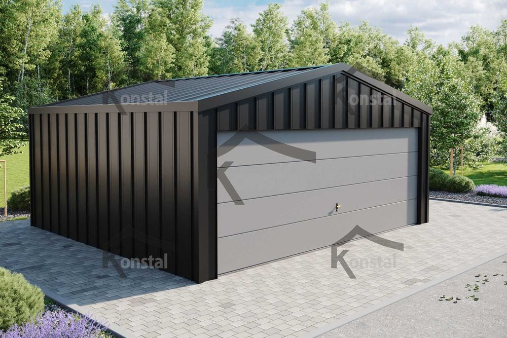 Nowoczesny Garaż blaszany 6x5 TOPLINE pomieszczenie brama SEGMENTOWA