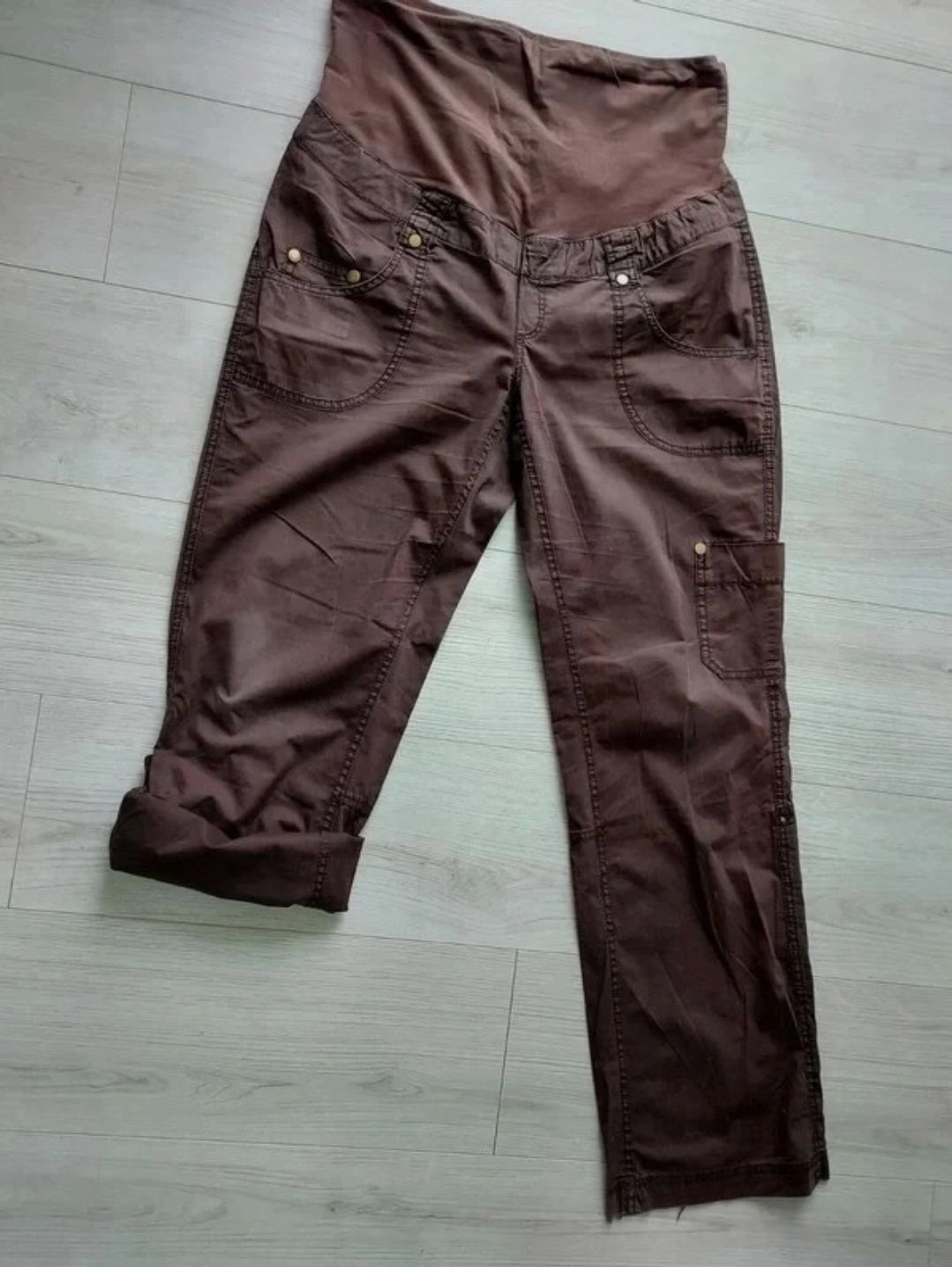 Bawelniane brązowe spodnie ciążowe z kieszonkami z elastanem L 40 H&M