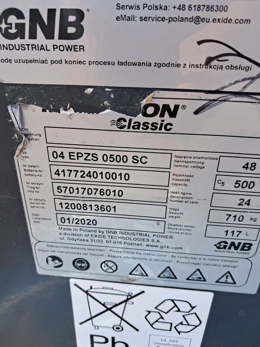 Bateria trakcyjna 2020r 48V 500 Ah Linde E14  E16 Still