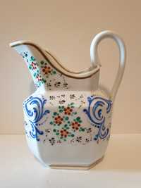 Lindo antigo jarro francês em porcelana esmaltada à mão