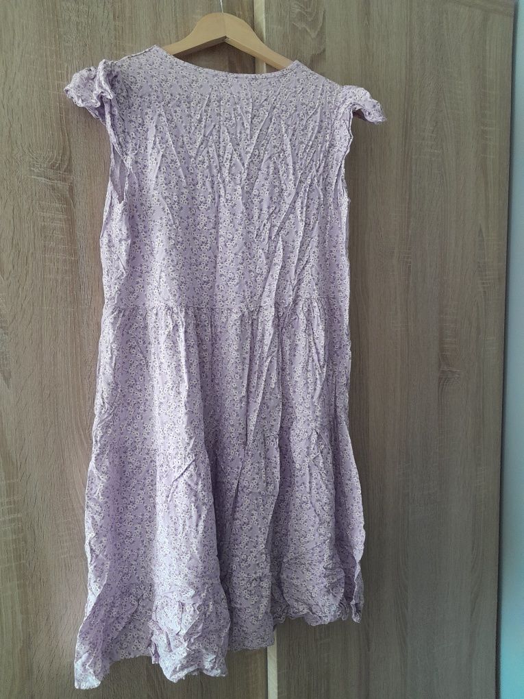 Sukienka wrzosowa liliowa ciążowa L babydoll midi rozkloszowana