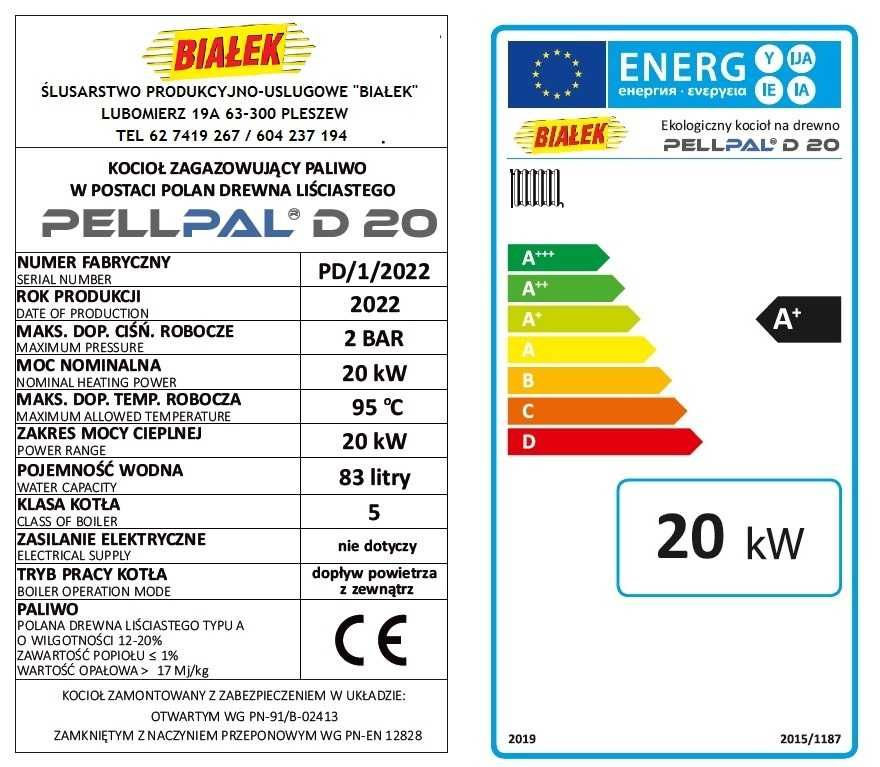 Kocioł na drewno PELLPAL D 20KW 160 - 200m2 5klasa drewno węgiel