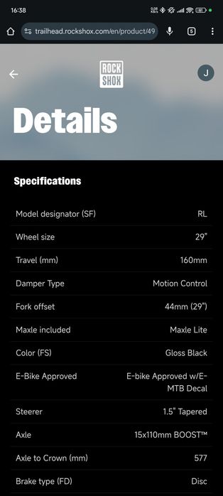 Rock Shox 35 Gold 160mm boost 220mm rura E-bike