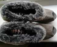 skórzane botki platformy zamsz futerko odkryte palce 39 25 cm peep toe
