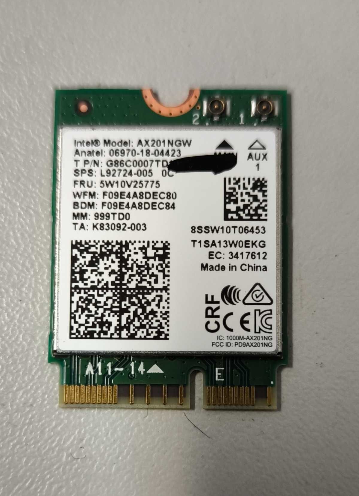 Placa de Rede Wi-fi/Bluetooth Intel® Wi-Fi 6 AX201