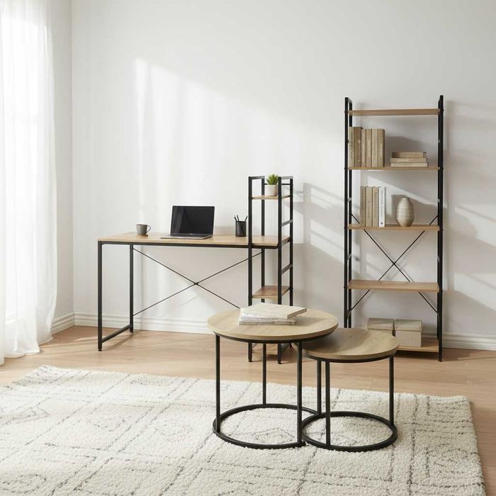 NOWY Zestaw Mebli Meble Do Salonu Regał Biurko Stolik Kawowy Loft FV
