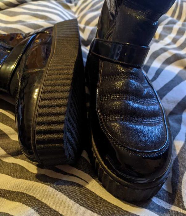 Утеплені лаковані черевики, дутіки на платформі  25 см устілка