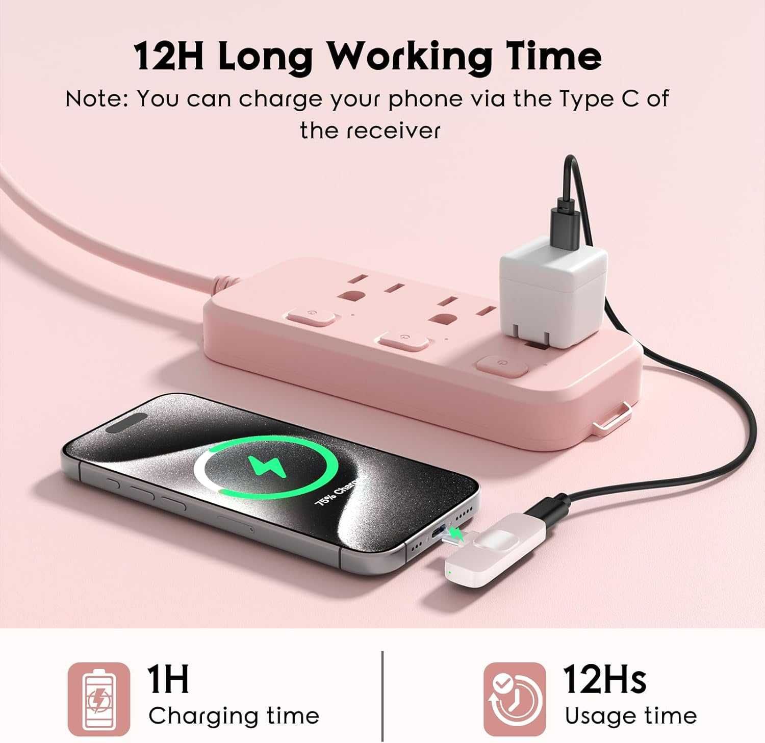 Bezprzewodowy mikrofon Lavalier USB-C + adapter Lightning – Różowy