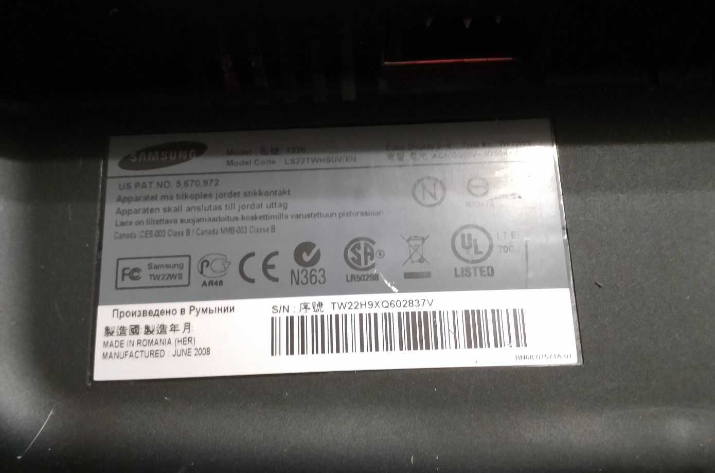 Monitor Samsung SyncMaster T220 22" DVI VGA
