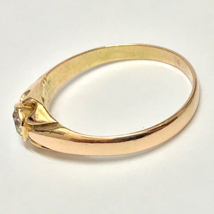Złoty PIERŚCIONEK 750 18K z DIAMENTEM w starym szlifie 0.35ct ANTYK