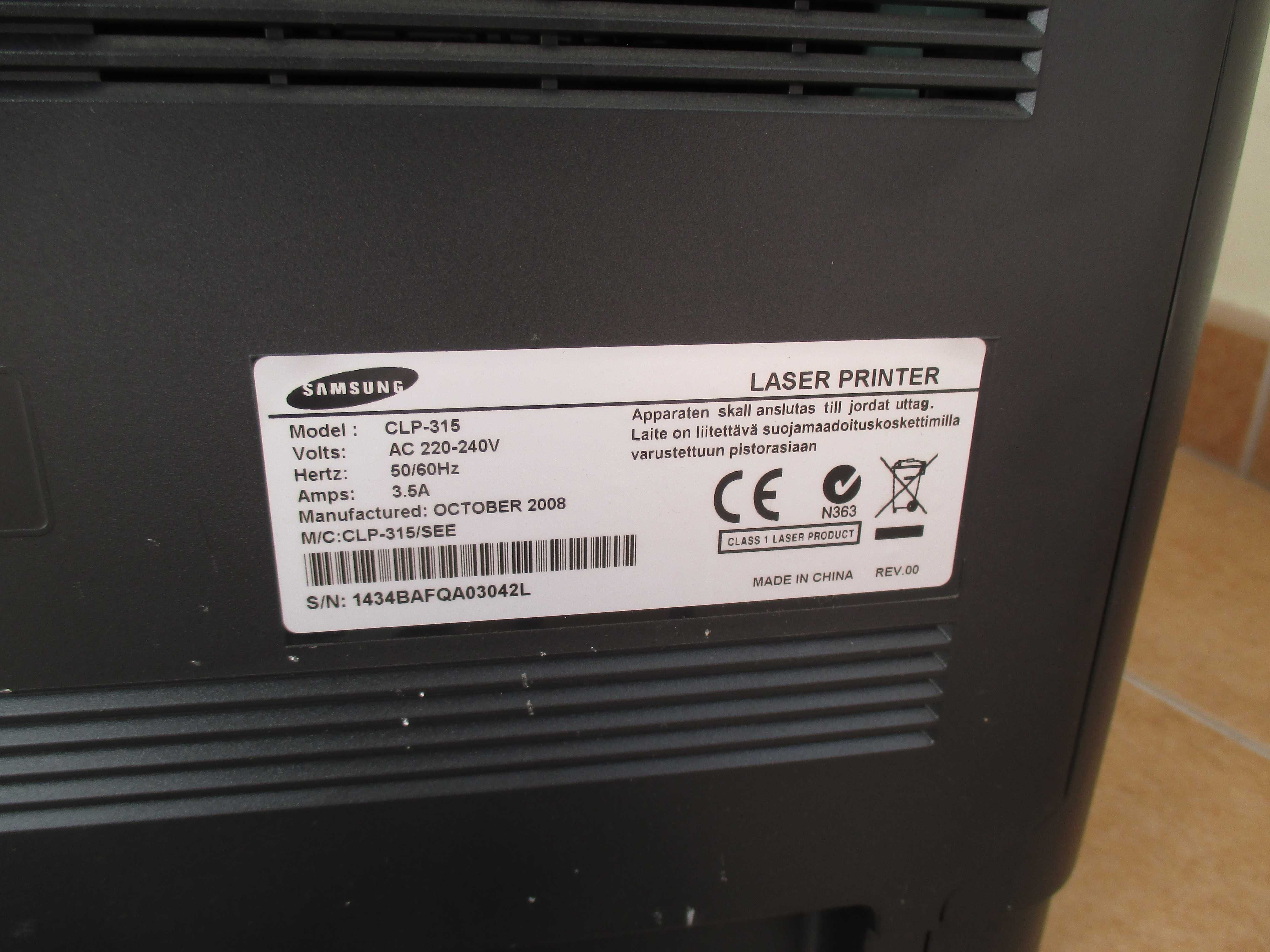 Impressora Laser a cores Samsung CLP-315 com erro