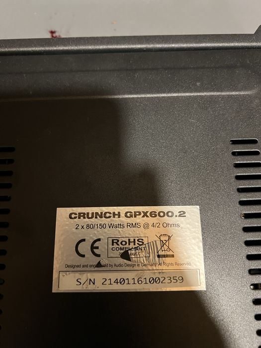 Wzmacniacz Crunch 600wat 2 kanałowy 4 om