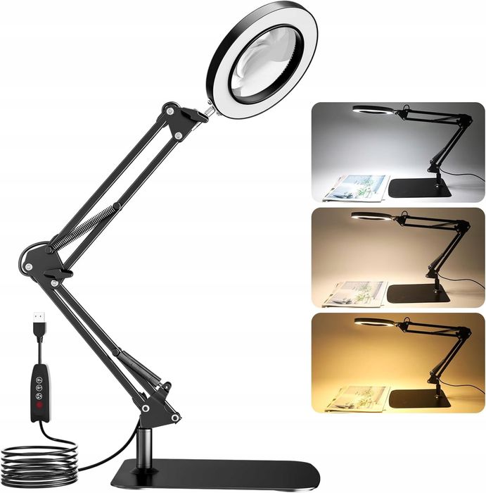 Lampa powiększająca ze światłem i stojakiem, 10-krotne powiększenie