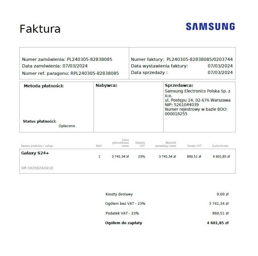 Samsung Galaxy S24 Plus 12GB RAM/512GB kupiony w Samsung Poland - IGŁA