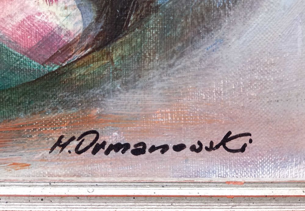 Martwa natura z różami, olej/płótno,  M. Omanowski