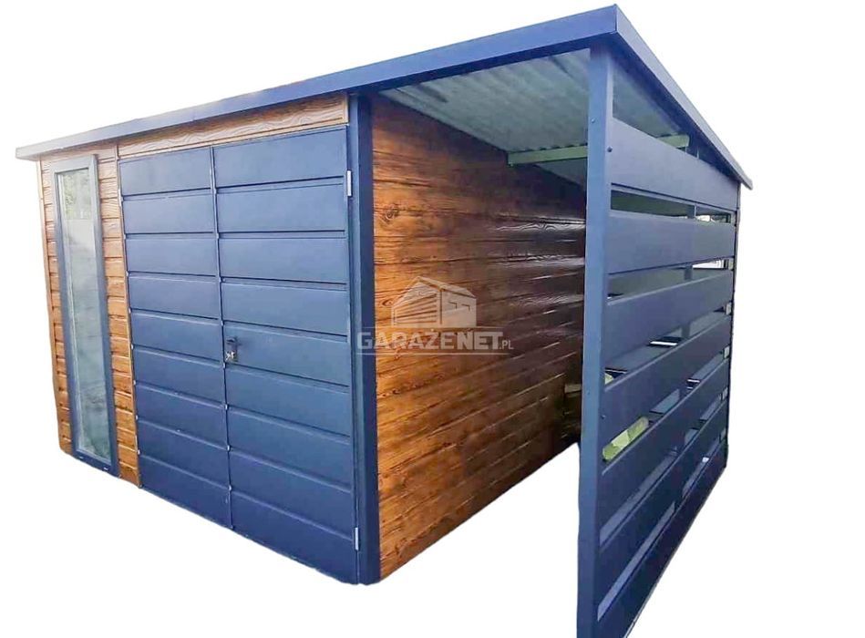 DOMEK OGRODOWY 3X2,5M Wiata1M Brama Dwuskrzydłowa Drewnopodobny Gb460