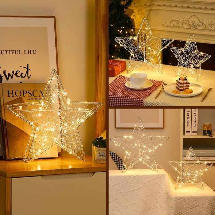 Lampa Stołowa LED w Kształcie Gwiazdy 2 Sztuki Dekoracja Świąteczna
