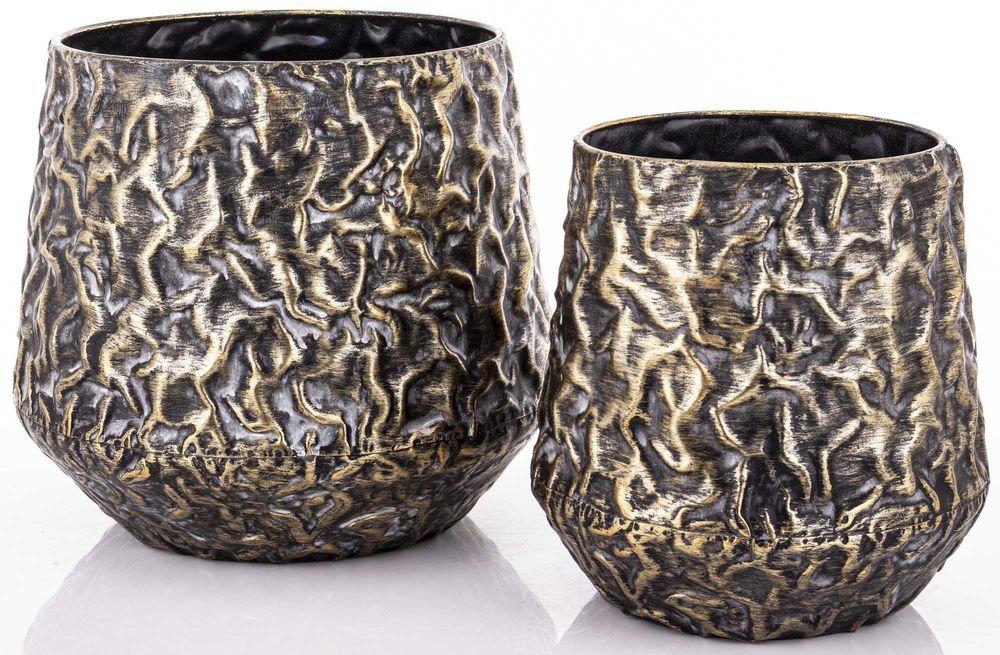 Komplet 2 x Osłonka Na Doniczkę Złota Czarna Metalowa Retro 168259