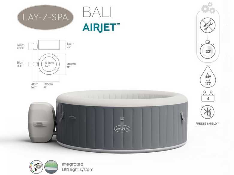 Bestway джакузі LayZSpa BALI LED світильник на 4 місця 60009