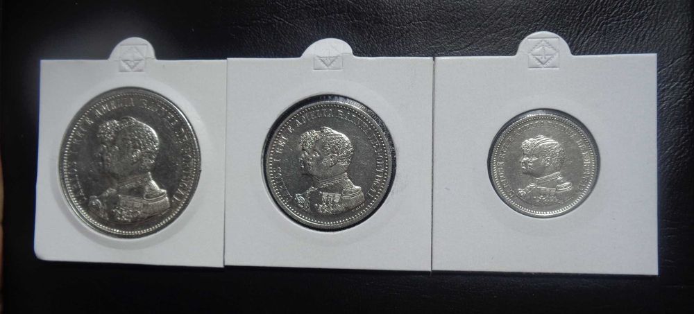 Coleção das 3 Moedas Prata D. Carlos e D. Amélia 1898