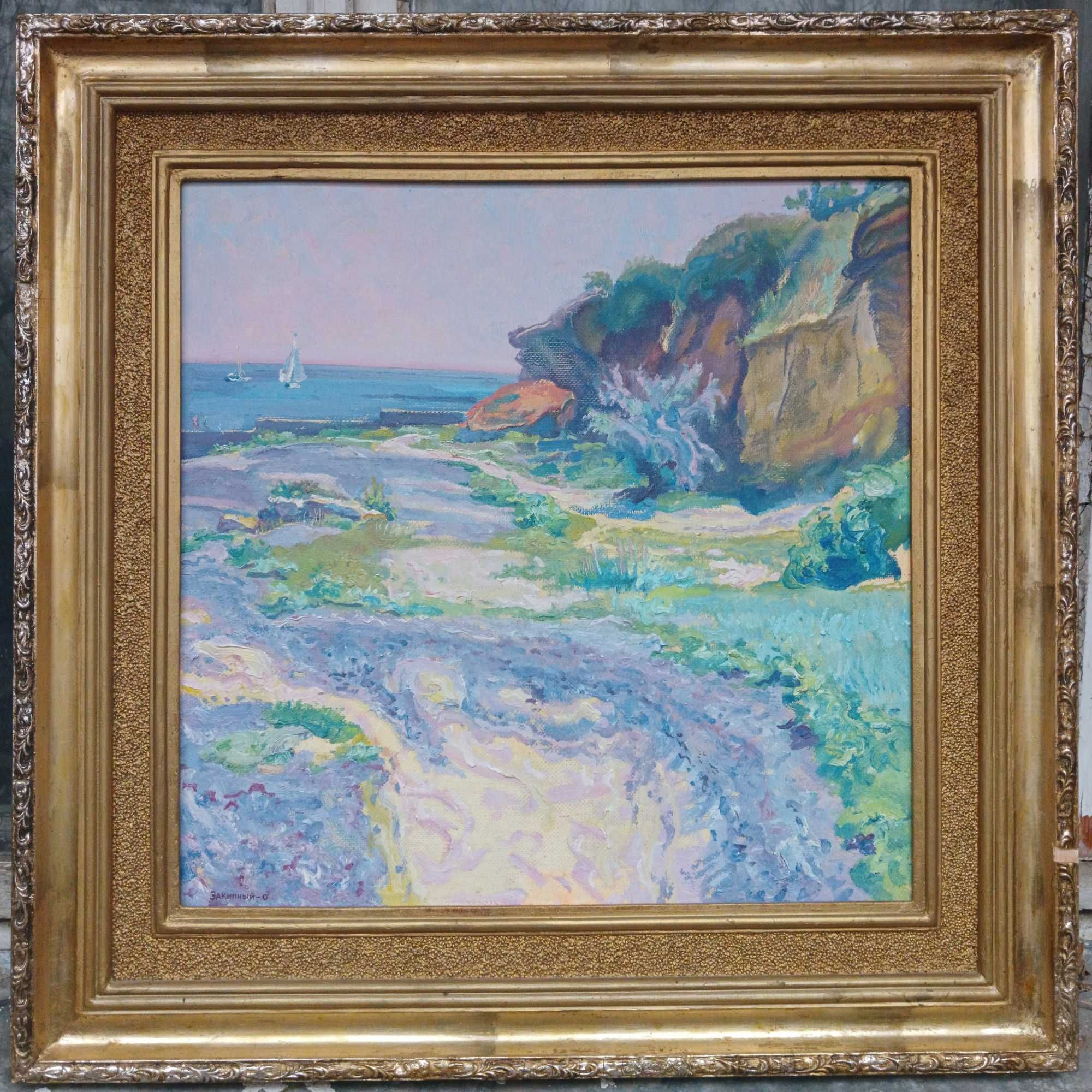 Картина в раме: масло, холст. "Берег моря" 2000г. 50*50. Закипный В.А.