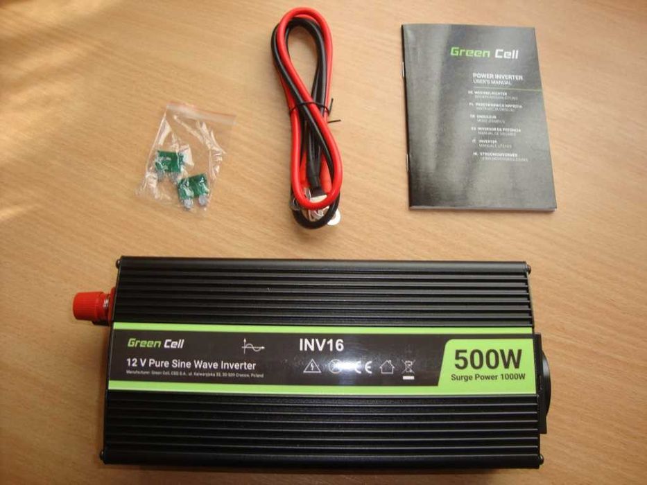 Инвертор с чистой синусоидой Green Cell 12 В до 230 В 500 Вт/1КВт