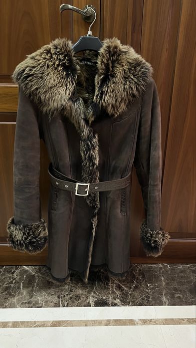 brązowy naturalny kożuch futro skóra 100% KĘPKA M/L