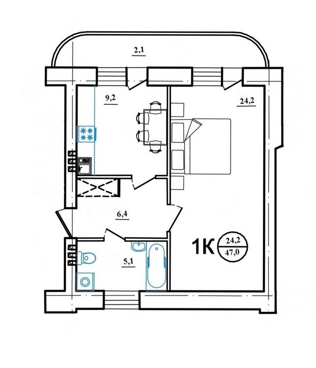 Продам 1-кім.квартиру 47 кв.м. на м-ві Таращанський, НОВОБУДОВА