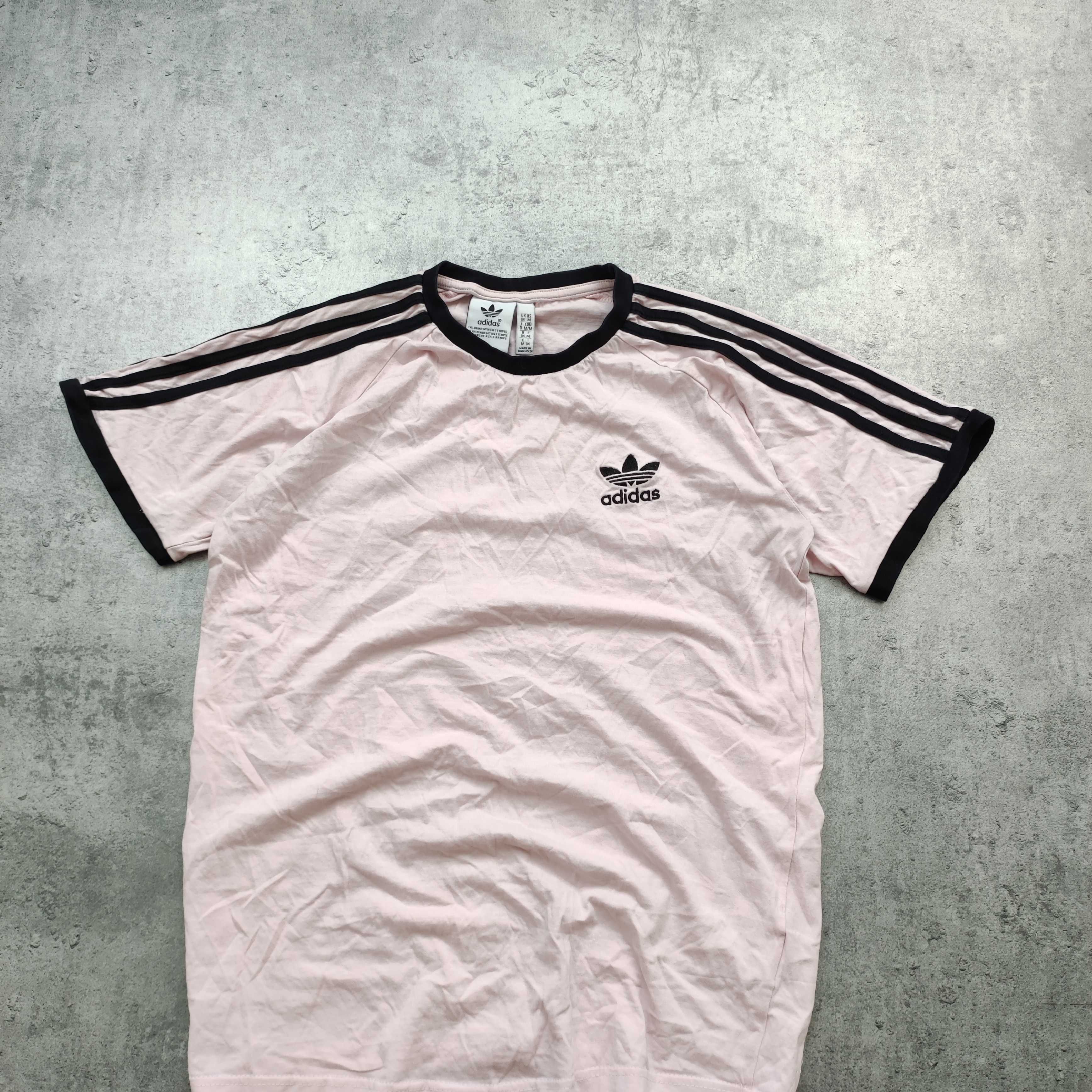 MĘSKA Koszulka Bawełna Pudrowy Róż PREMIUM Haft Logo 3 Paski Adidas