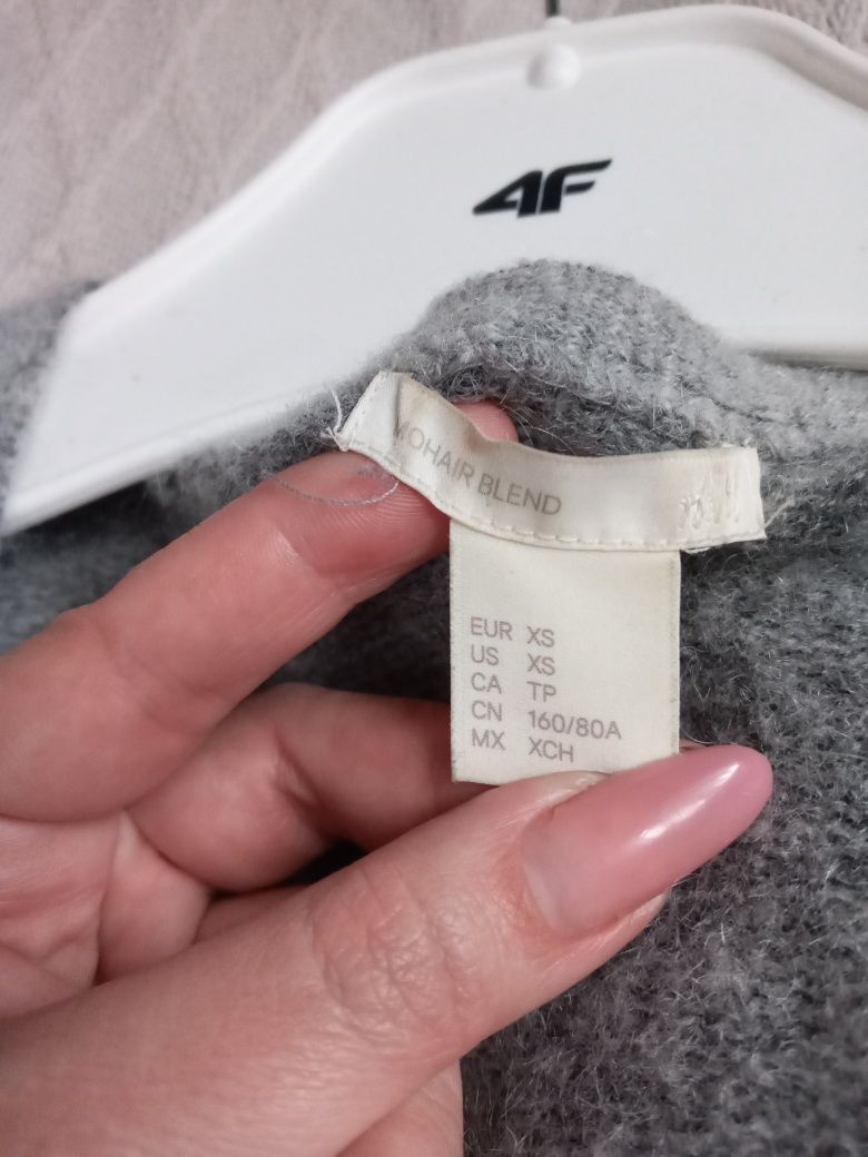 H&M mohair blend szary wełniany kardigan XS-S
