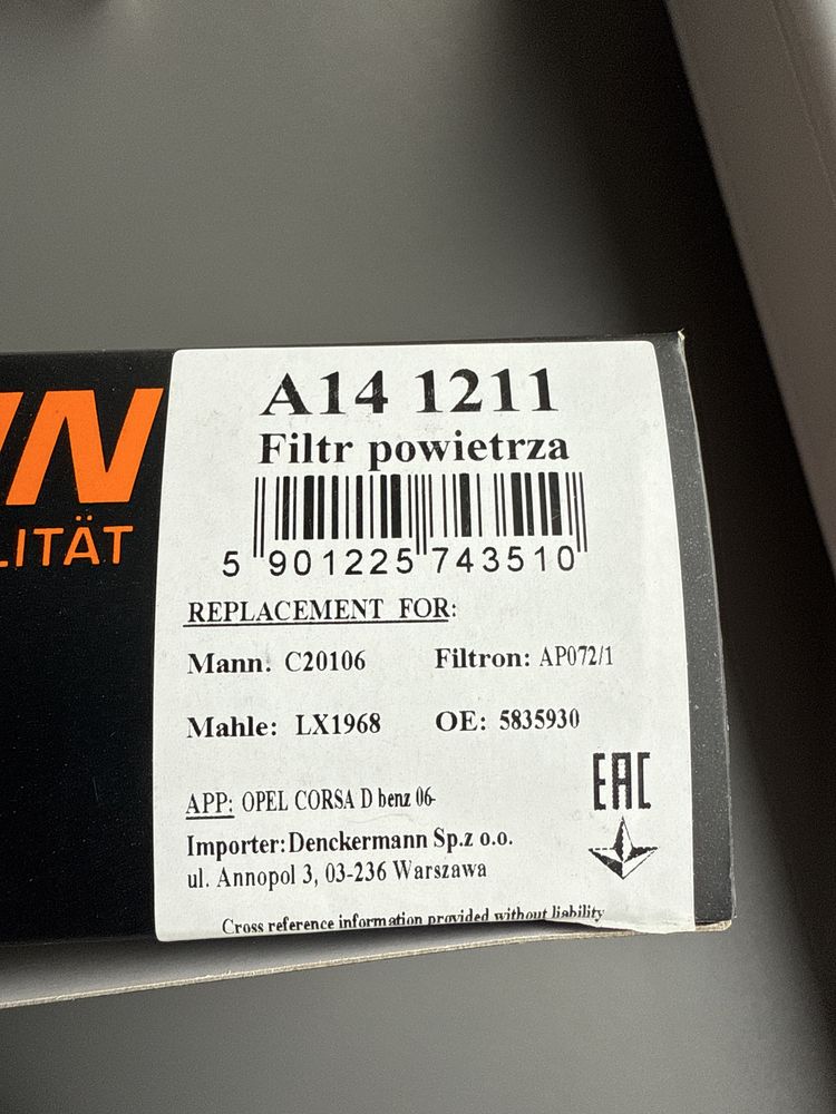 Filr powietrza zamiennik dla C20106 AP072/1