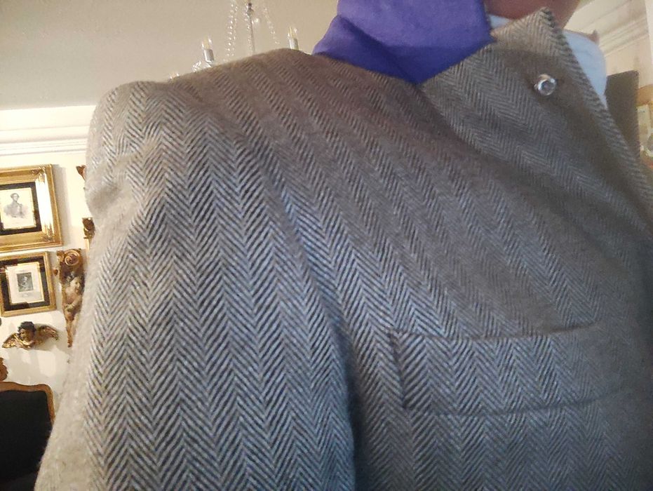 Blazer espinhado tom de castanho com cotoveleiras camurça - Novo