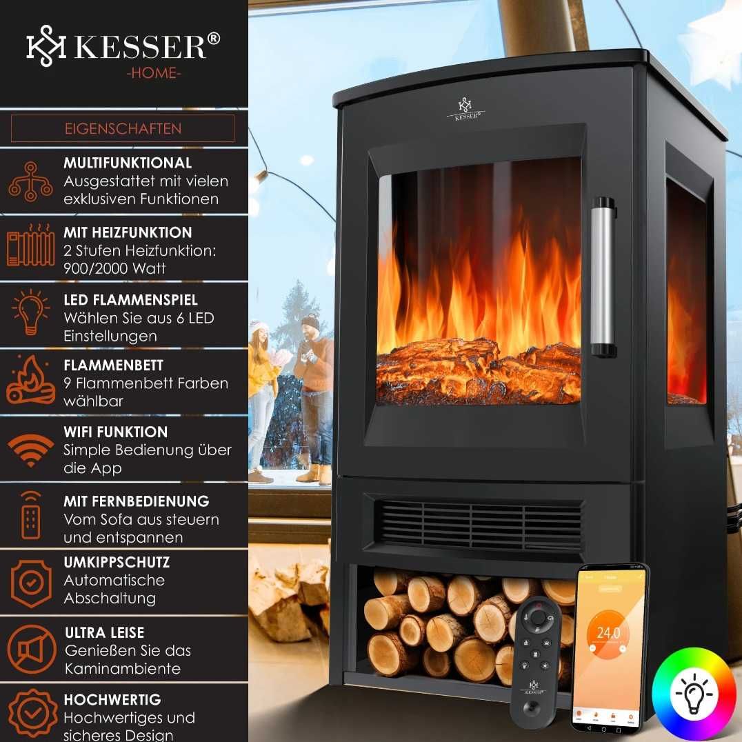 Kominek elektryczny stojący z funkcją smart WiFi KESSER 900/2000 W