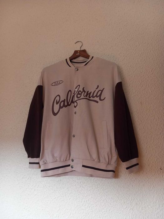 Casaco malha bege e castanho