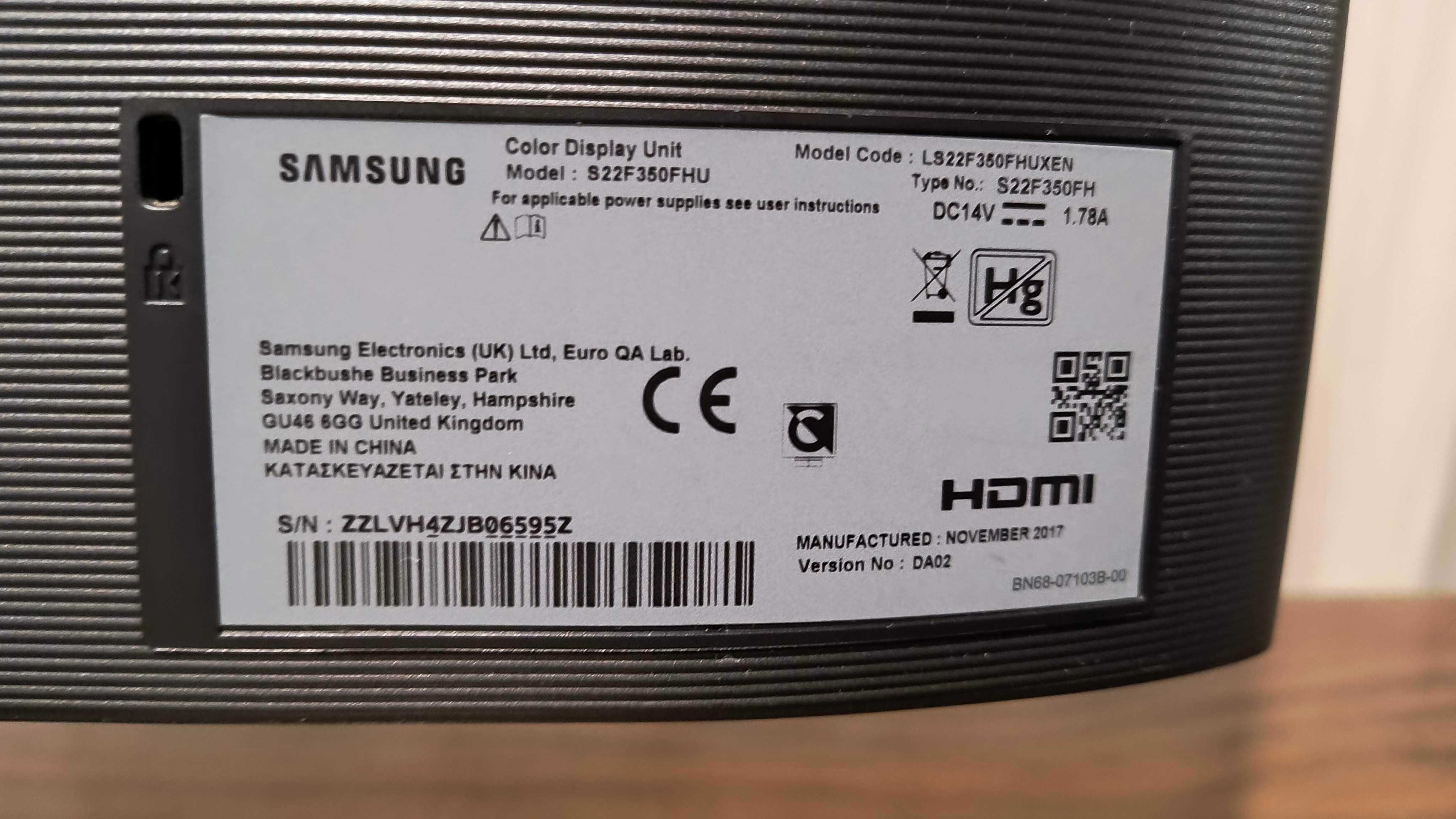 Monitor Samsung S22F350FHU 22" – Full HD – Usado em ótimo estado