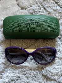 Nowe fioletowe uniseks okulary przeciwsłoneczne Lacoste z etui