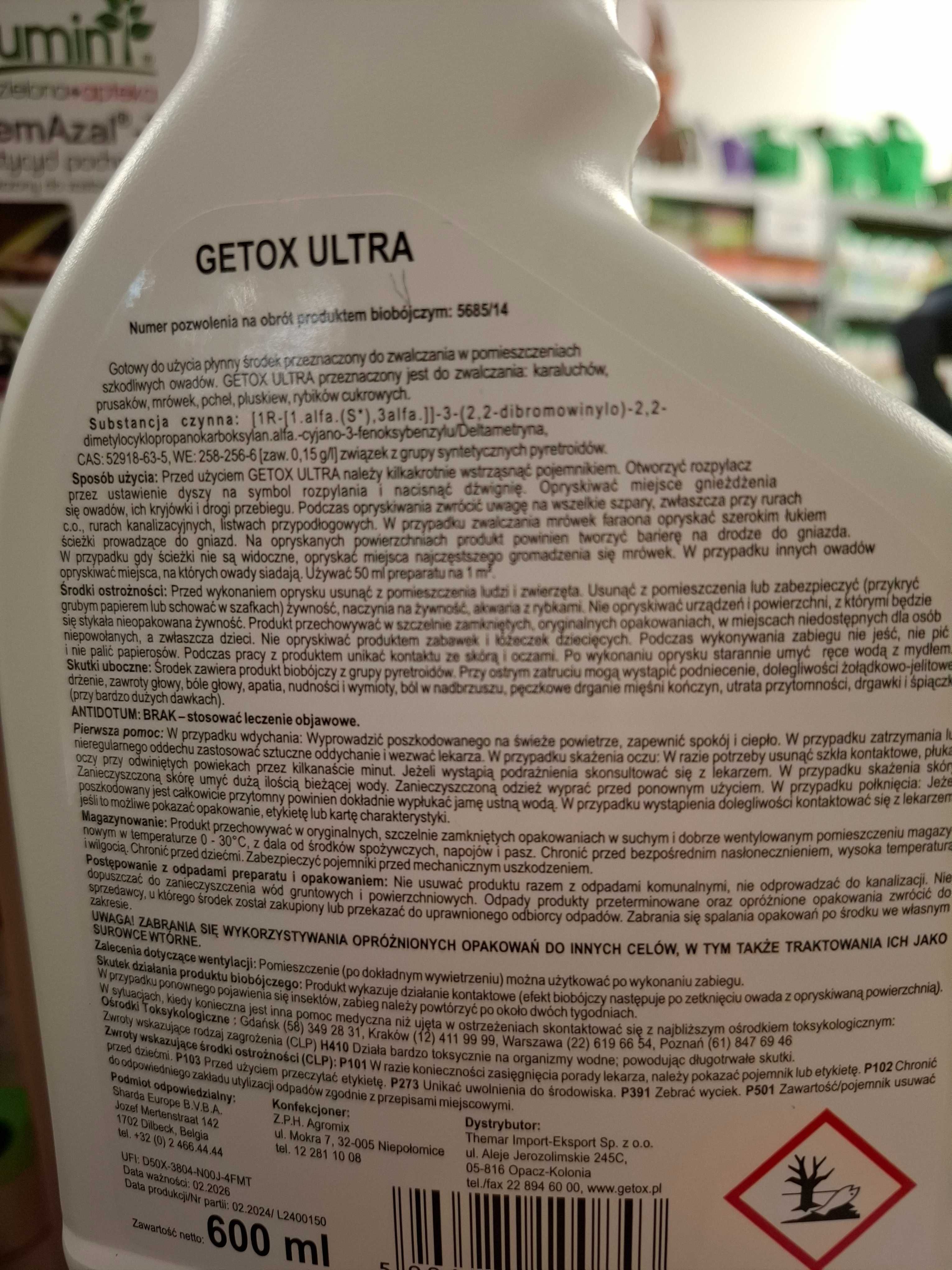 Getox Ultra na pluskwy i pchły 600ml Skuteczny