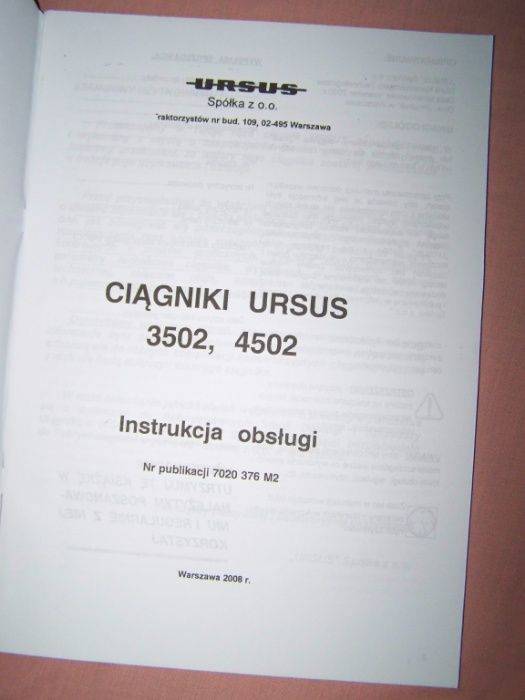 Instrukcja obsługi Ursus 3502,4502 oryginał 2008 + GRATIS