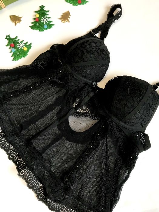Бюстьє Чорне. Мереживо. Push up. 75 A.