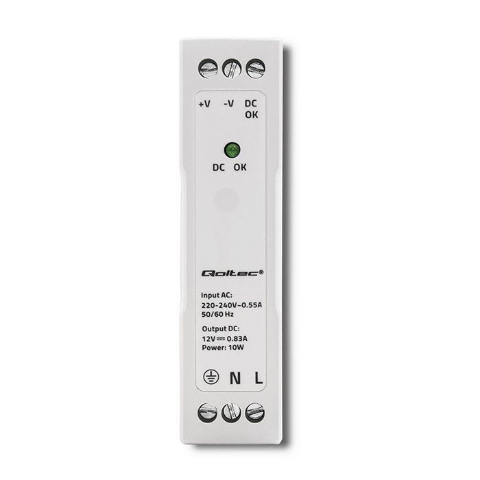 Zasilacz na szynę DIN 12V 10W 0.83A aktywny sygnał DC Qoltec 50906