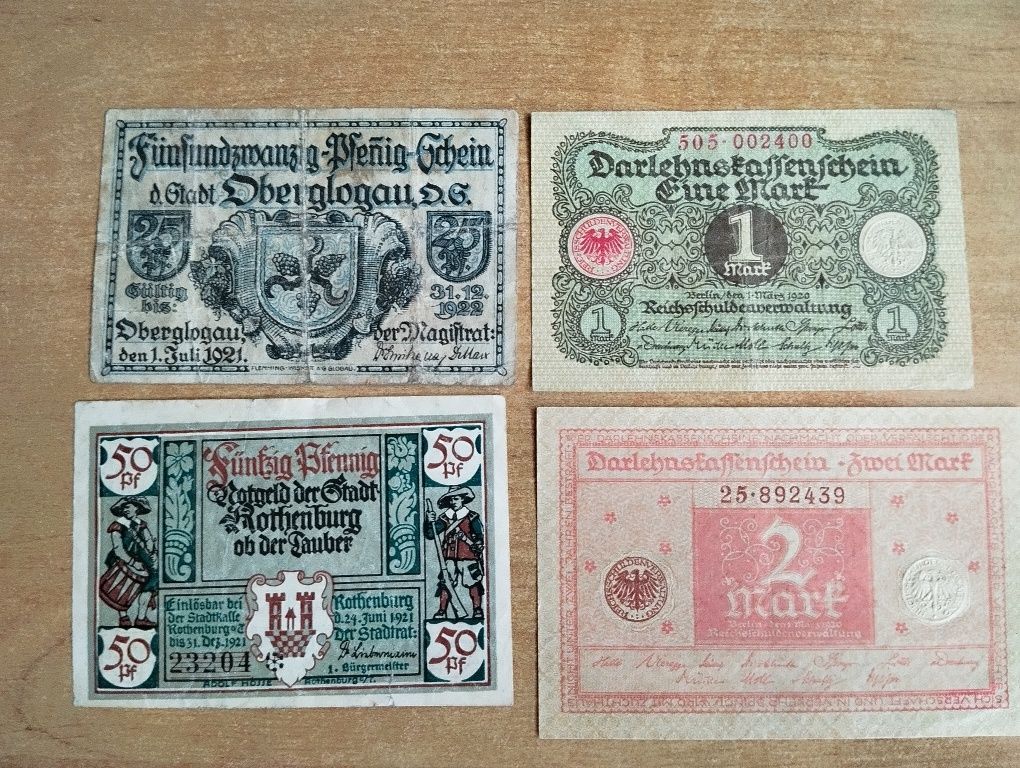 Banknoty niemieckie. Zestaw 4 sztuk.