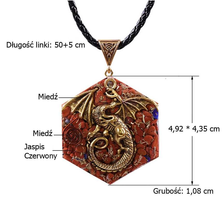 Piękny Naszyjnik Wisior Amulet Orgonit Feniks Jaspis Miedź Lazuryt