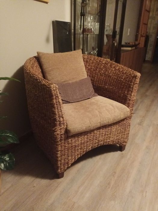 Cadeirão Rústico Madeira e Vime Estilo Mexicano